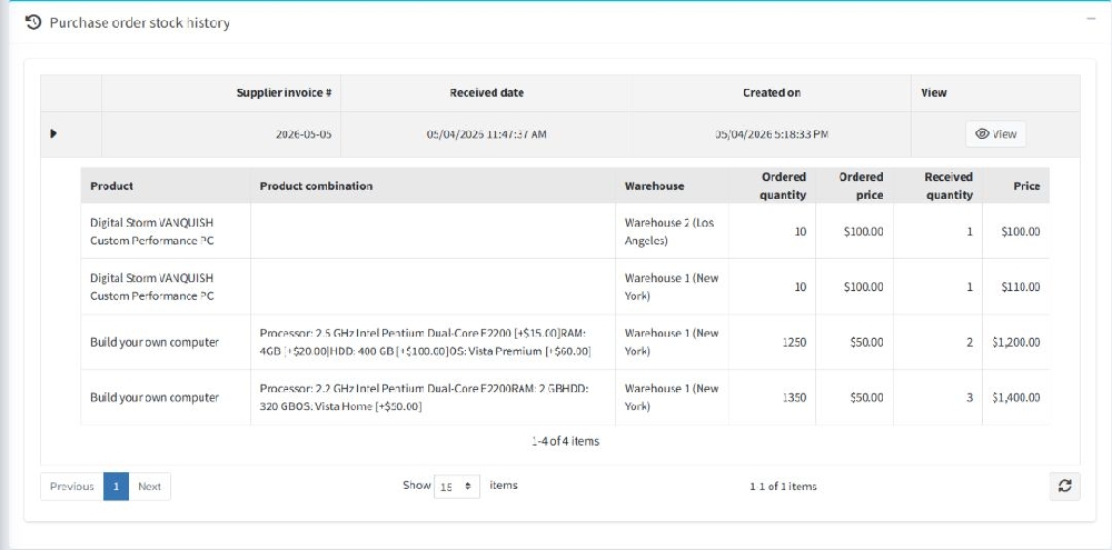 Product stock history in PO Inventory Management